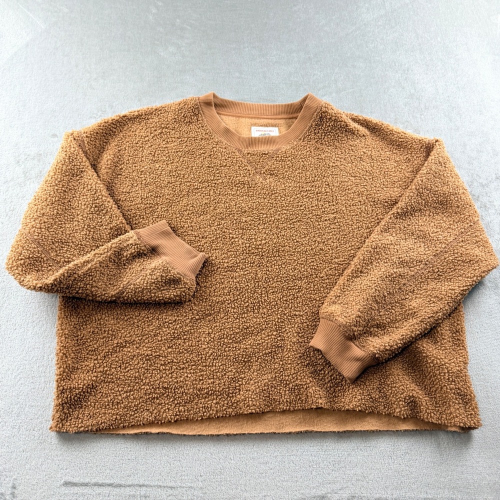 American Eagle Women's Large Brown Sherpa Fleece Crewneck Sweatshirt Pullover